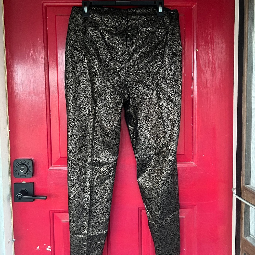 Alfani Women's 16W Stretchy Waist Black Gold Party Club Pants Shiny - Picture 4 of 5
